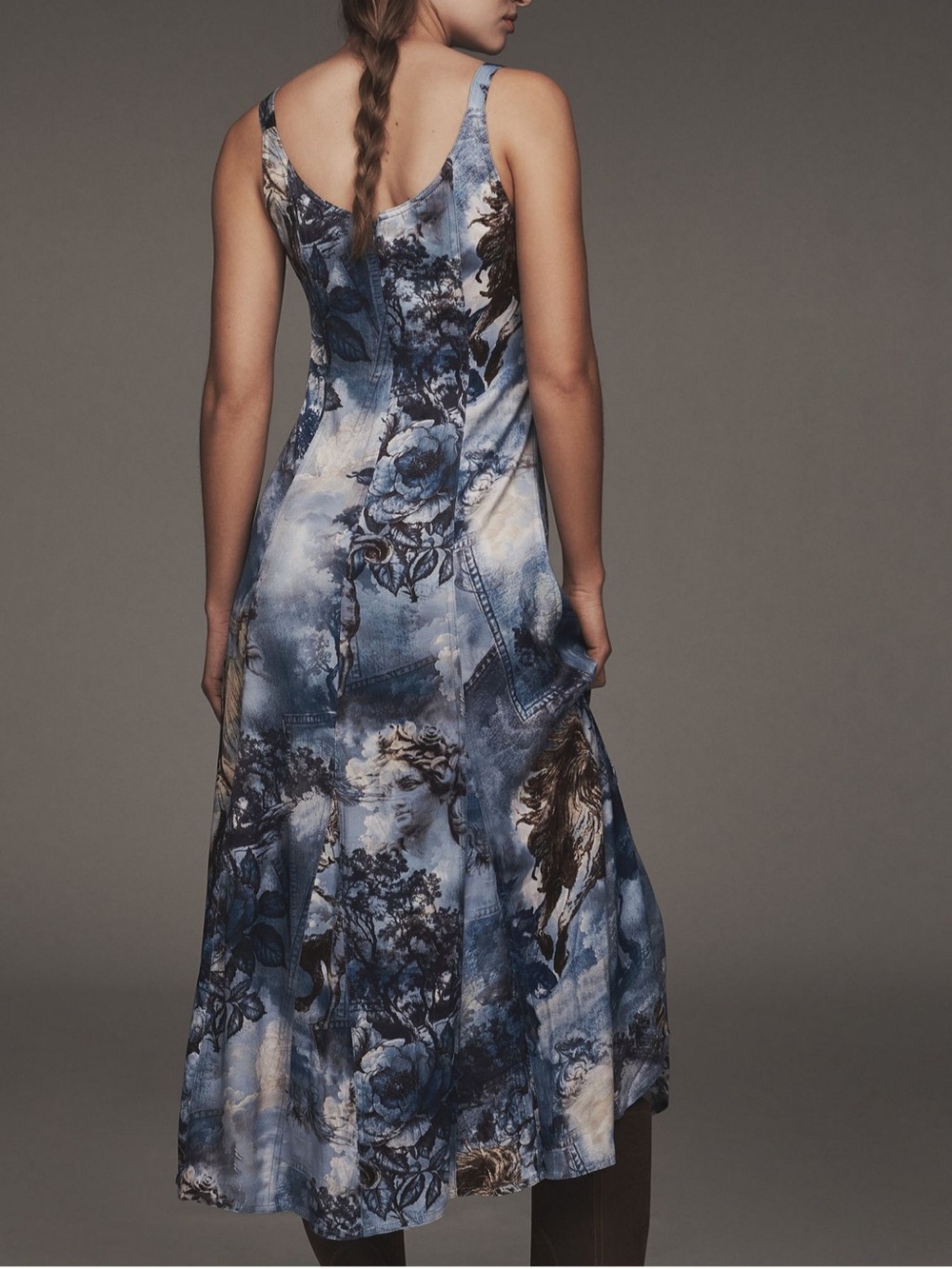 Anthropologie Pilcro Blue Patchwork Floral Print Sleeveless Midi Dress - Picture 3 of 6
